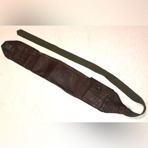 Vintage Dark Brown Leather Military Belt with 3 Pouches - Unisex